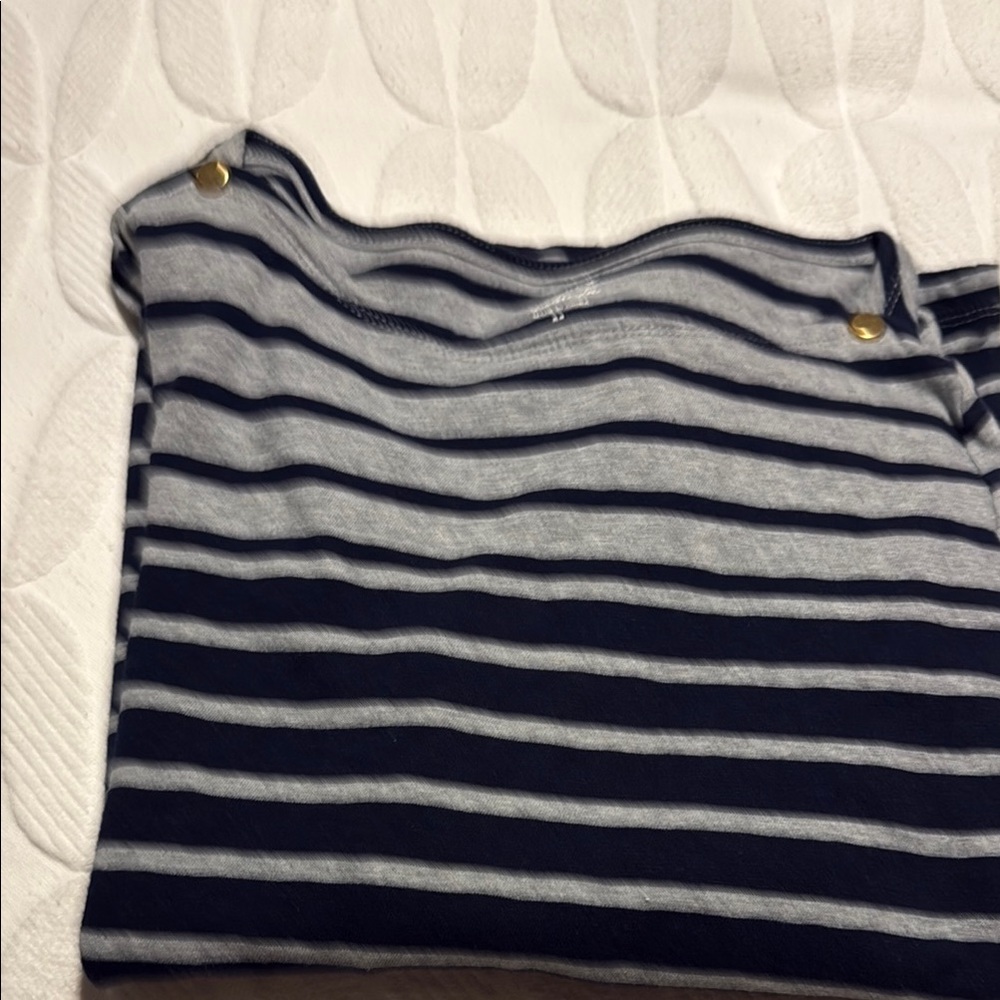Striped Navy and Gray Top with Gold Button Accents